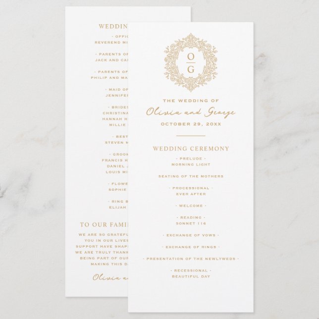Elegant Gold Heirloom Wedding Program (Front/Back)