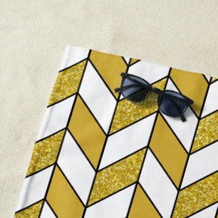 Elegant Gold Herringbone Chevron Pattern Beach Towel