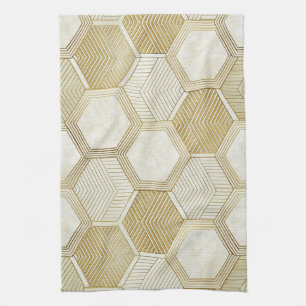 Elegant Gold Hexagon Geometric Pattern - Marble 2 Kitchen Towel