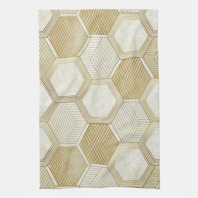 Elegant Gold Hexagon Geometric Pattern - Marble 2 Kitchen Towel (Vertical)