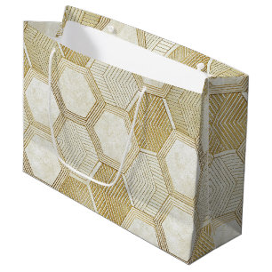 Elegant Gold Hexagon Geometric Pattern - Marble 2 Large Gift Bag