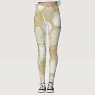 Elegant Gold Hexagon Geometric Pattern - Marble 2 Leggings