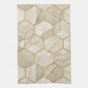 Elegant Gold Hexagon Geometric Pattern - Marble 3 Kitchen Towel