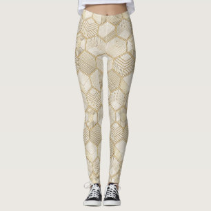 Elegant Gold Hexagon Geometric Pattern - Marble 3 Leggings