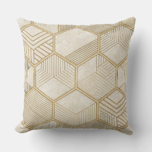 Elegant Gold Hexagon Geometric Pattern - Marble 3 Throw Pillow