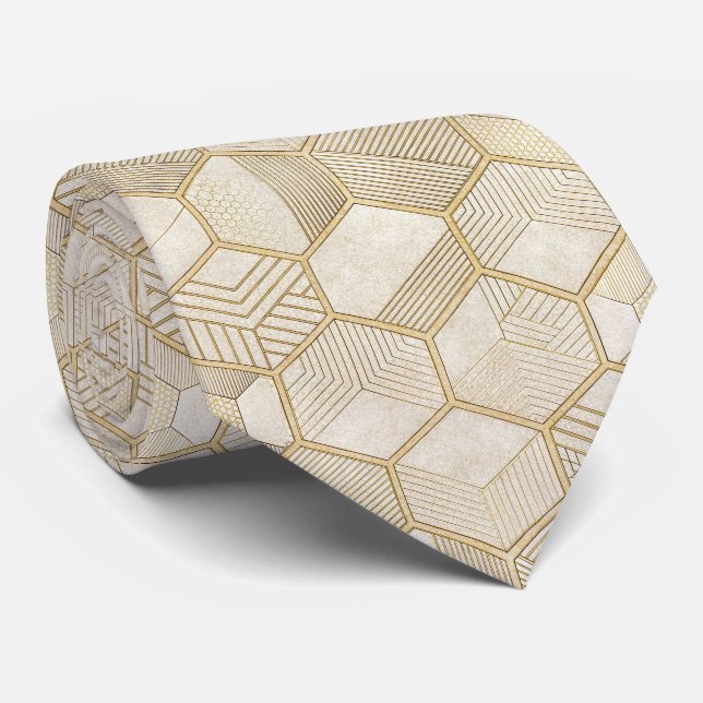Elegant Gold Hexagon Geometric Pattern - Marble 3 Tie (Rolled)
