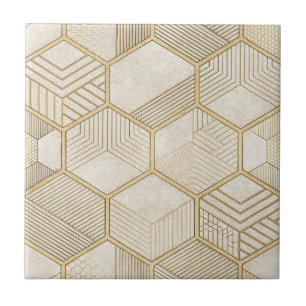 Elegant Gold Hexagon Geometric Pattern - Marble 3 Tile