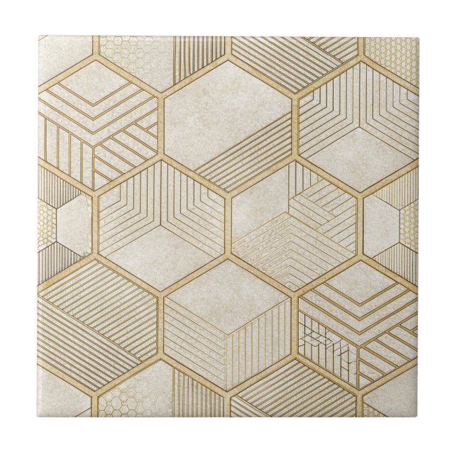 Elegant Gold Hexagon Geometric Pattern - Marble 3 Tile (Front)