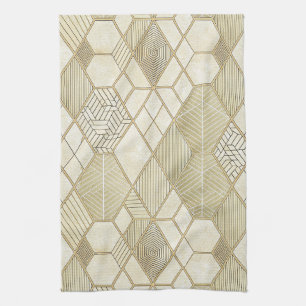 Elegant Gold Hexagon Geometric Pattern - Marble 4 Kitchen Towel