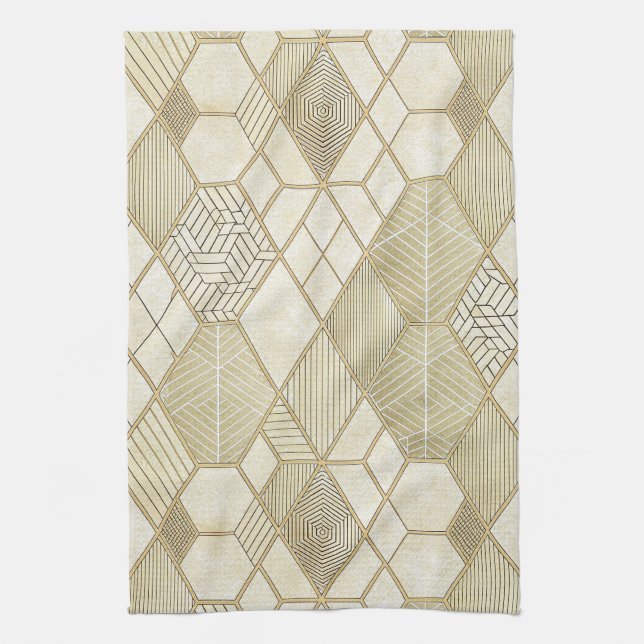 Elegant Gold Hexagon Geometric Pattern - Marble 4 Kitchen Towel (Vertical)