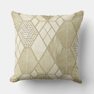 Elegant Gold Hexagon Geometric Pattern - Marble 4 Throw Pillow