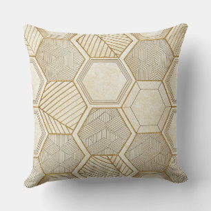 Elegant Gold Hexagon Geometric Pattern - Marble Throw Pillow