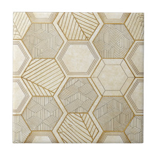 Elegant Gold Hexagon Geometric Pattern - Marble Tile