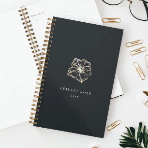 Elegant Gold Hibiscus Flower Personalized Planner