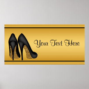 Elegant Gold High Heel Birthday Party Banner Poster