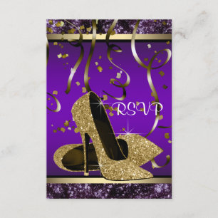 Elegant Gold High Heel Purple and Gold RSVP Card