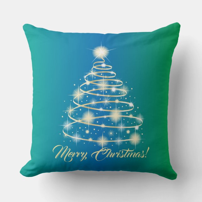 Elegant Gold Holiday Festive Merry Christmas Tree Throw Pillow (Front)