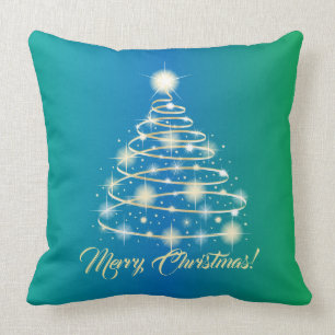 Elegant Gold Holiday Festive Merry Christmas Tree Throw Pillow