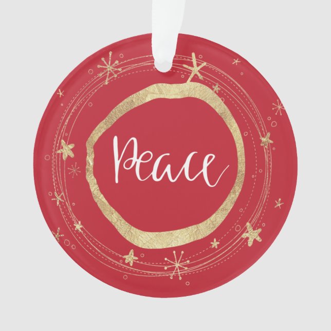 Elegant Gold Holiday Red Peace Ornament (Front)