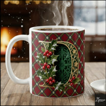 Elegant Gold Holly Christmas Initial Letter D