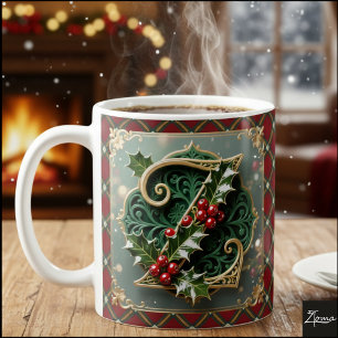 Elegant Gold Holly Christmas Initial Letter Z Coffee Mug