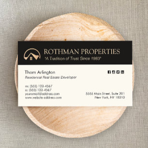 Elegant Gold Home Logo Real Estate Developer Business Card