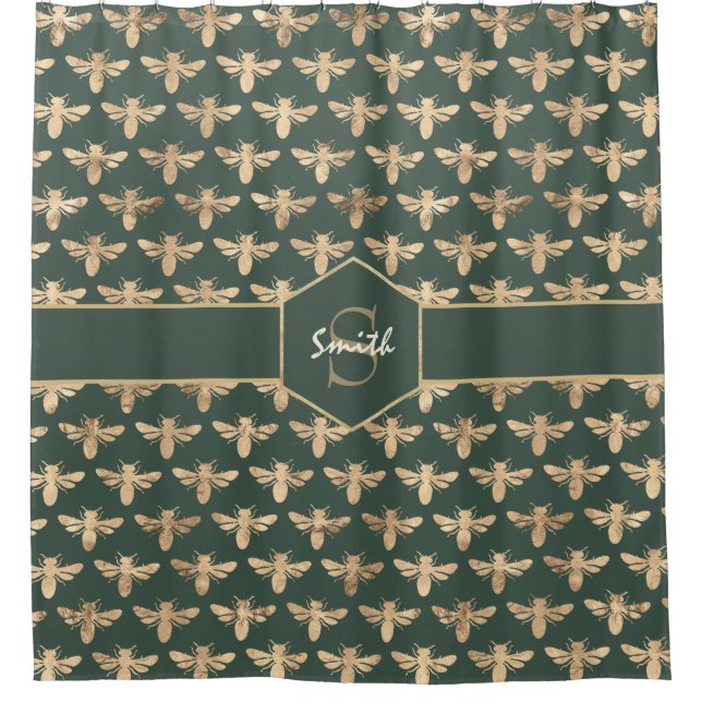 Elegant Gold HoneyBee Pattern on Dark Green (Front)