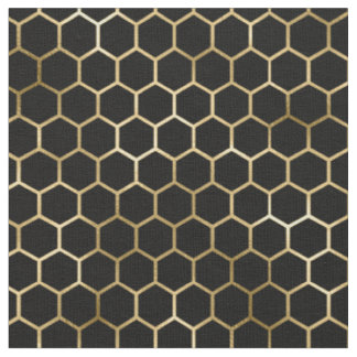 Elegant Gold Honeycomb Black Pattern Fabric