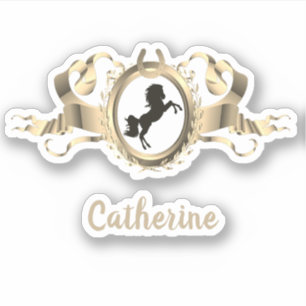 Elegant Gold Horse Ribbon Crest Name