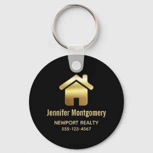 Elegant Gold House Symbol Real Estate Business Keychain