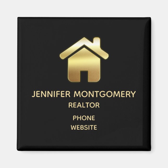 Elegant Gold House Symbol Real Estate Business Magnet (Front)