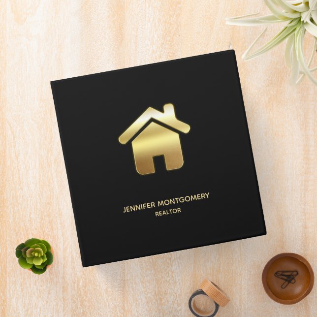 Elegant Gold House Symbol Real Estate Design Binder (In Situ)