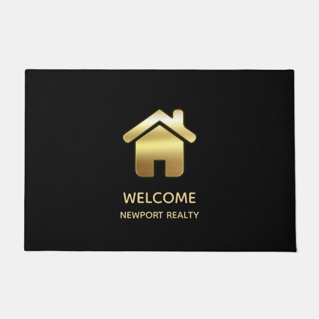 Elegant Gold House Symbol Real Estate Design Doormat (Front)