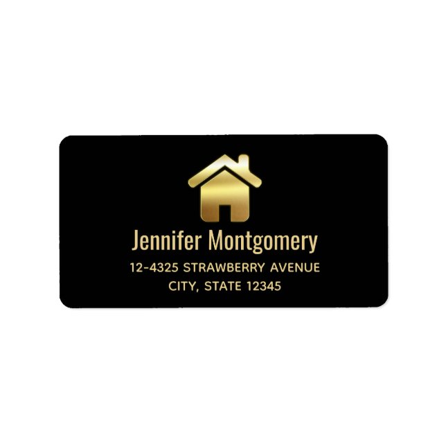 Elegant Gold House Symbol Real Estate Design Label (Front)