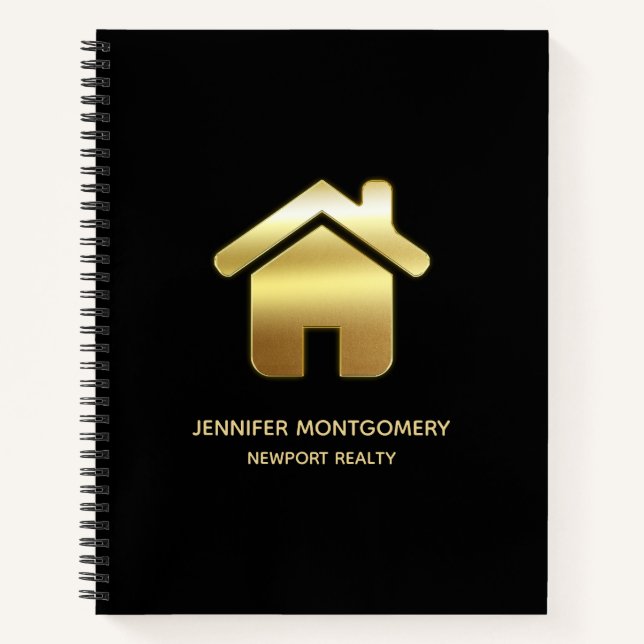 Elegant Gold House Symbol Real Estate Design Notebook (Front)