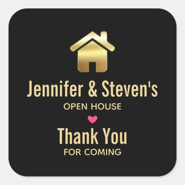 Elegant Gold House Symbol Real Estate Open House Square Sticker (Front)