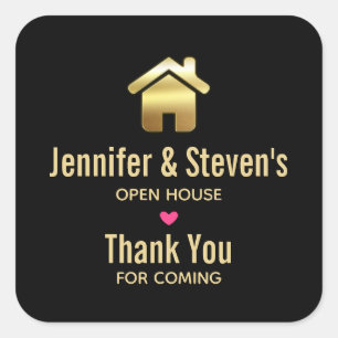 Elegant Gold House Symbol Real Estate Open House Square Sticker
