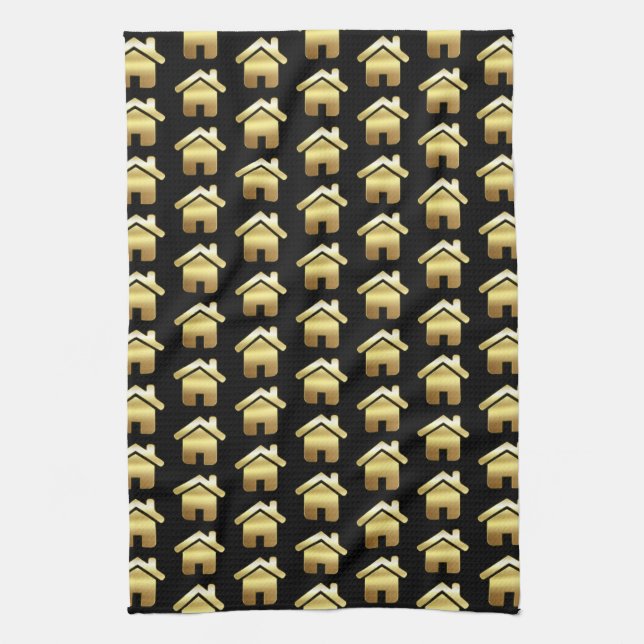Elegant Gold House Symbol Real Estate Pattern Kitchen Towel (Vertical)