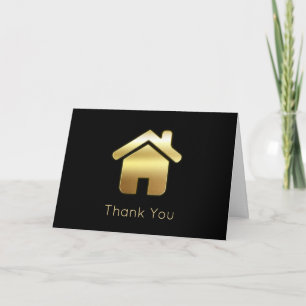 Elegant Gold House Symbol Real Estate Thank You Card