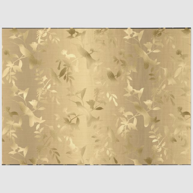 Elegant Gold Hummingbirds Tissue Paper (Front)
