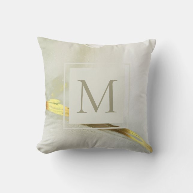 Elegant Gold Ink Monogram Abstract  Throw Pillow (Front)