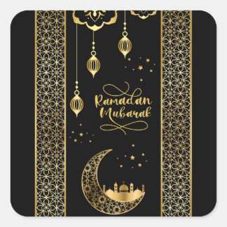 Elegant Gold Islamic Patterns Ramadan Mubarak Square Sticker