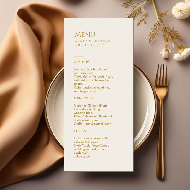 Elegant Gold Islamic Wedding Menu Card Flat Menu (Créateur téléchargé)