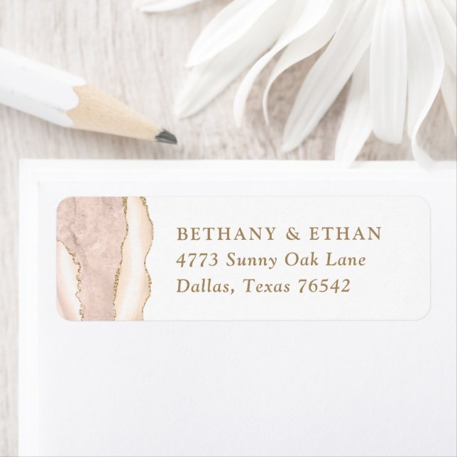 Elegant Gold Ivory Agate Mariage Adresse de retour (En situation)