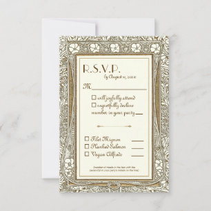 Elegant Gold Ivory Art Nouveau RSVP w Meal Choice  Card