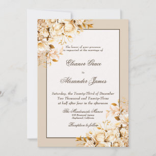 Elegant Gold & Ivory Floral Formal Wedding Invitation