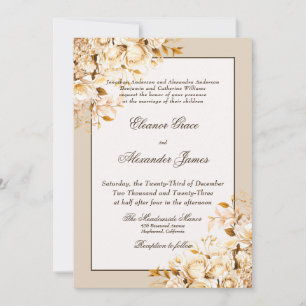 Elegant Gold & Ivory Floral Formal Wedding Invitation