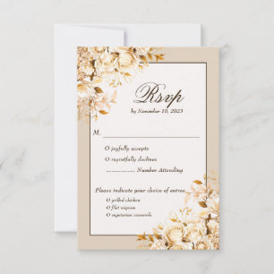 Elegant Gold & Ivory Floral Traditional RSVP Card