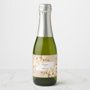 Elegant Gold & Ivory Floral Wedding Sparkling Wine Label