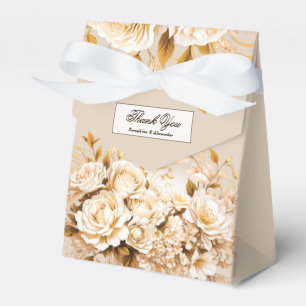 Elegant Gold & Ivory Floral Wedding Thank You Favor Box